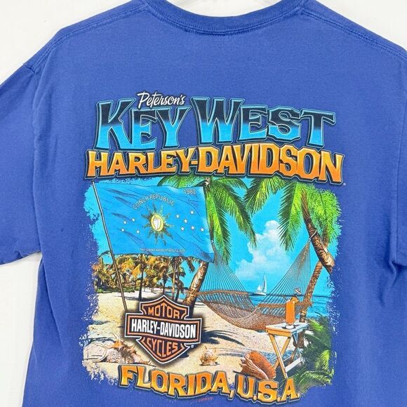 Harley Davidson Motor Cycles Blue Key West Beach Hammock Graphic T Shirt - Picture 10 of 13